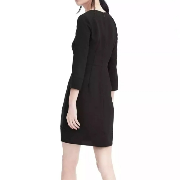 Banana Republic Little Black Dress 3/4 Sleeve Crew Neck Laser Cut Detailing SZ 6 - Picture 5 of 15